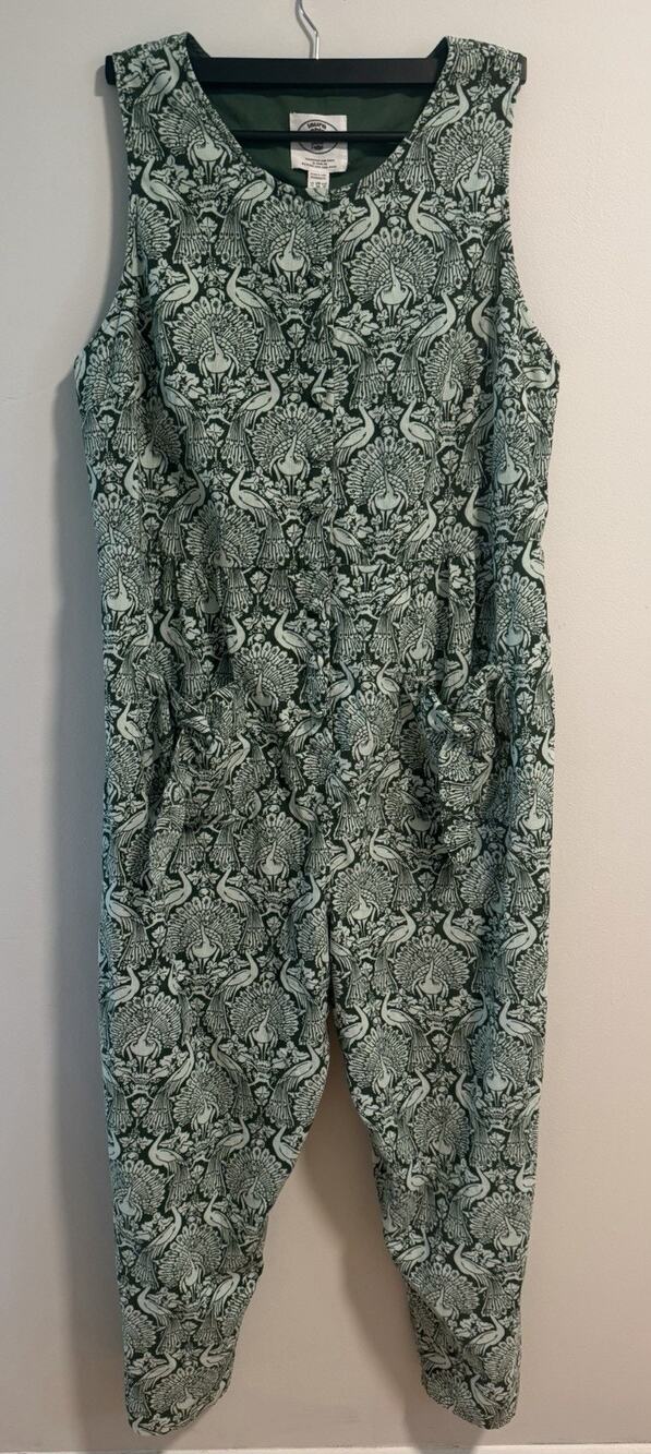 Laura Ashley x Joanie Deryn Peacock Print Jumpsuit Organic Cotton US 16 NWT